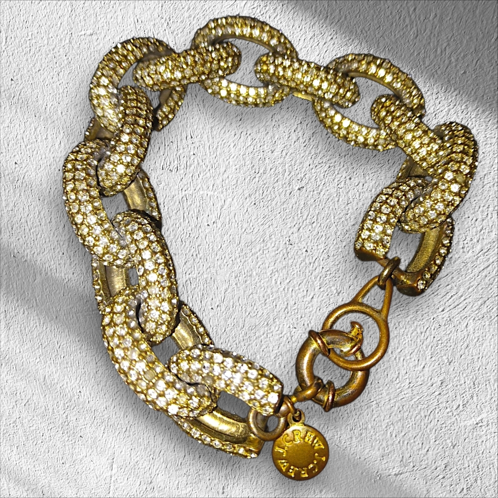 J.Crew Golden Chain Link Bracelet With Rhinestone Detailing